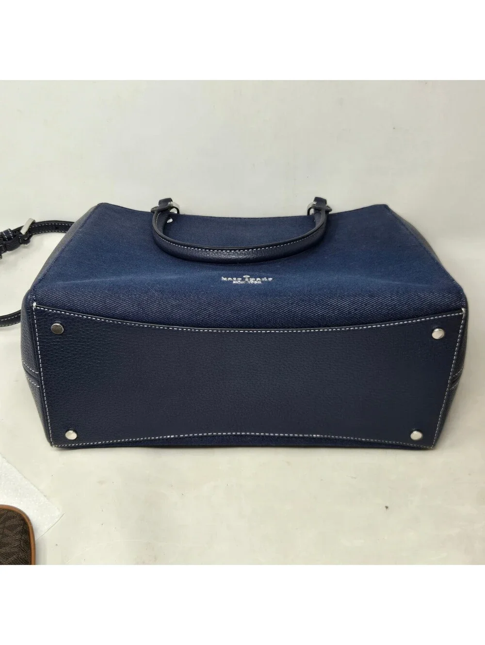 Kate Spade Leila medium triple compartment satchel Denim & Navy Leather EUC
